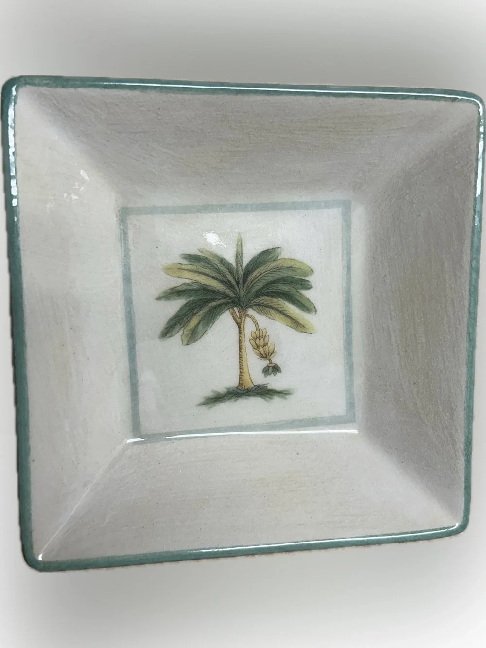 Williams-Sonoma Verano Tile square ceramic serving bowl hand-painted banana tree